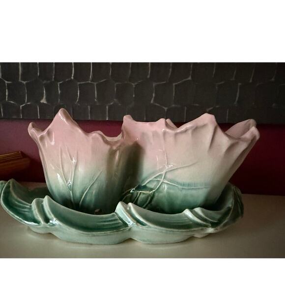 VERY rare McCoy Pottery HUMMINGBIRD double cache planter Pink Green 10+Inch - Picture 3 of 8